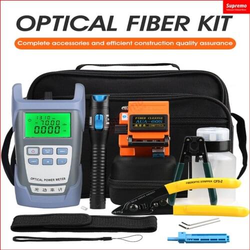 FTTH Fiber Optic Tool Kit 14pcs/set AUA-60S Fiber Cleaver -70~+10dBm Optical Power Meter 5km Laser Pen
