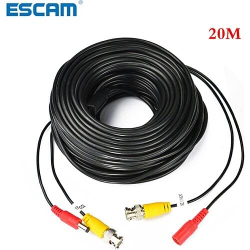 ESCAM 5M to 60M Meters BNC Video And Adapter Power 12V DC Integrated Cable for Analog CCTV DVR Camera System Kit