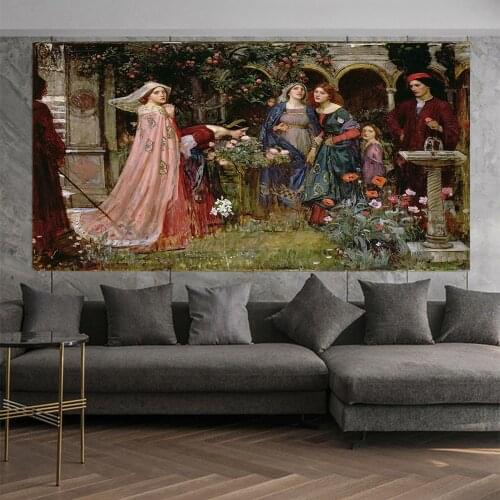 Holover Canvas Oil Painting Wall Art Aesthetic Home Decor Romanticism William Waterhouse"The Enchanted Garden"Artwork Poster