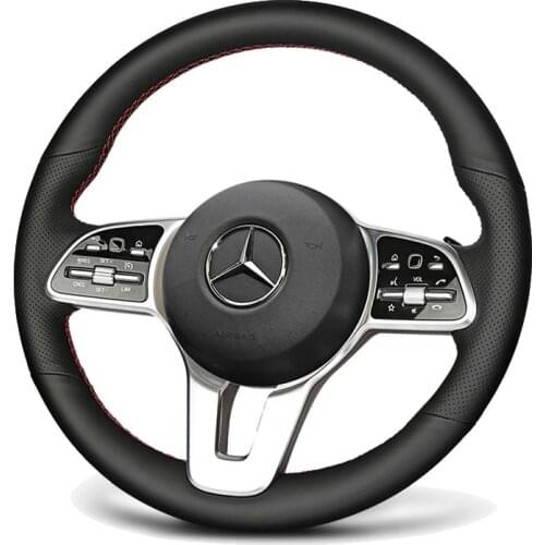 Top Leather&Hole Leather Steering Wheel Hand Sewing Wrap Cover Fit For Mercedes Benz A Class 19-20 GLC GLB 2020 CLS 18-20