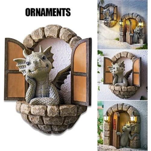 Lovely Courtyard Dragon Sculpture Resin Window Shape Statue Wall Art Home Outdoor Decoration Dropshipping