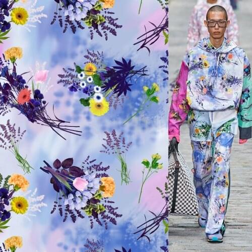 Summer and autumn mens suit shirt skirt European and American bouquet digital printing imitation cotton fabric