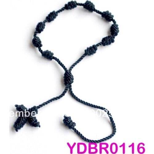Min Order is $10) 6 PCS New black knotted cord thread rosary beads bracelet YDBR0116 Free Ship For Gift