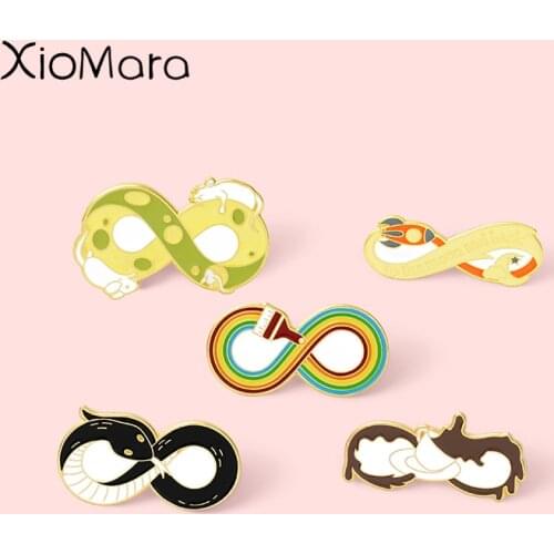 Mobius Strip Enamel Pins Coffee Rocket Mouse Snake Brush Brooches Badges Clothes Bag Pins Cartoon Jewelry Gift for Friends