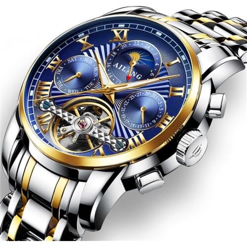 Men Mechanical Watch Moon Phase Sports Stainless Steel Business Wristwatch Luxury Automatic Watches Montre homme AL-2602