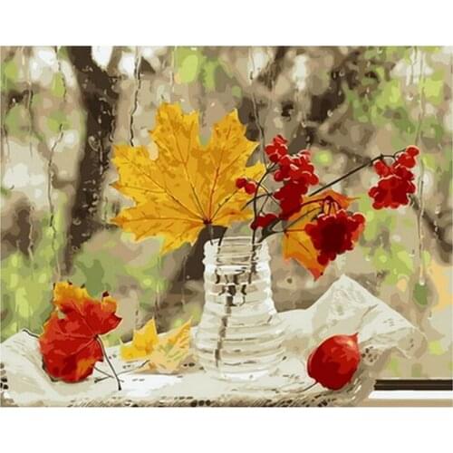 Frameless diy painting by numbers diy picture oil painting on canvas for home decor animal painting 4050cm mape leaf with rose