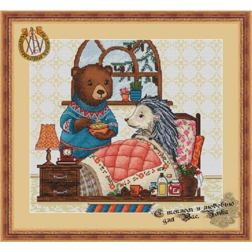 Tt Rabbit and fox with love cross stitch kit Animal cotton thread Love lock canvas stitching Hedgehogs and Teddy Bears