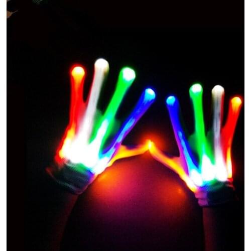 New Pair of Colorful LED Gloves Rave Light Finger Lighting Flashing Gloves Unisex Halloween Skeleton Glove