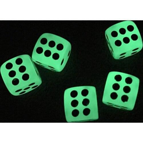 New 12Pcs/Lot 14mm Glowing Dice Round Corner Fluorescent Green Black Spots Nightclub Bars Luminous Dice Set Wholesale Board Game