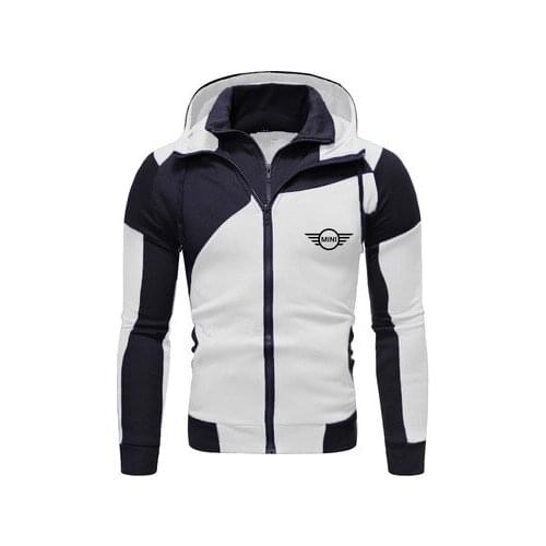 New Mens Mini Hoodies Spring Autumn Fashion Double Zipper Patchwork Long Sleeve Jacket Hip Hop Harajuku Hoody