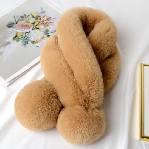 Khaki New Fashion Autumn Winter Women Lady Faux Fox Furry Plush Scarf Grass Fur Collar Scarf Korea Neck Warmer Christmas Gift