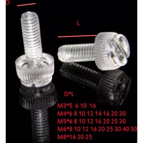 M5*8 10 12 16 20 30 mm clear thumb screw knurled clear PC bolt slotted Plastic t PC screw nut Polycarbonate fastener transparent