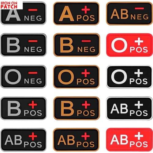 3D PVC A+ B+ AB+ O+ Positive POS A- B- AB- O- Negative NEG Blood Type Group Patch Tactical Patches Military Rubber Badges