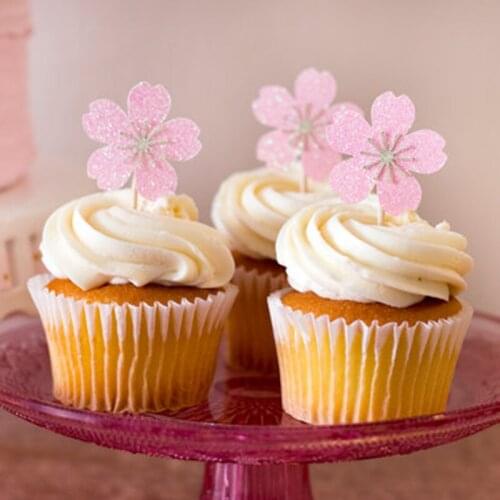 Pink Sakura Cake Topper Birthday Cake Decoration Wedding Cake Topper Baking Cup Party Supplies Baby Shower Decoration