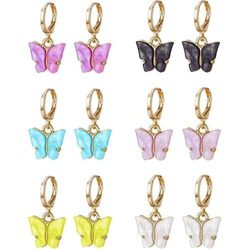 Butterfly Earrings For Women Stud Hoop Colorful Acrylic Necklace Pendant Jewelry Set Gift