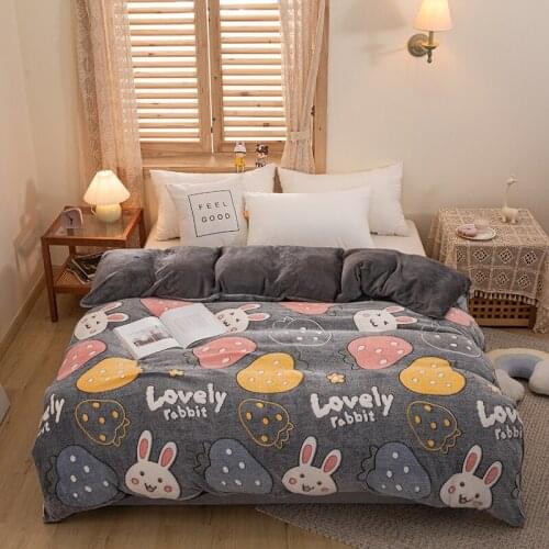 Gray cute rabbit/snow fleece/single quilt cover plant flowers 1 pcs autumn and winter warmth and thick single quilt cover