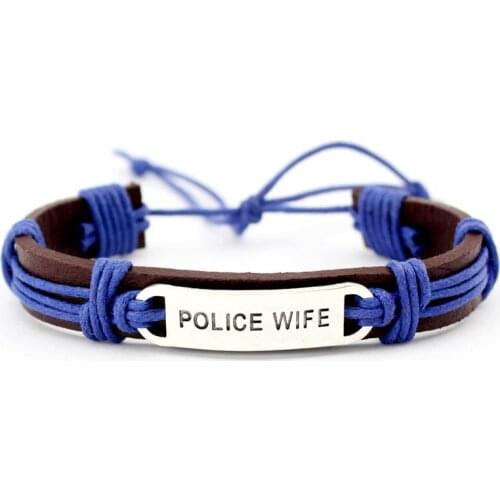 Thin Blue Line Fire Mom Wife Dog Paw Turtle Tortoise Scissors Skull Arrow Dragon Charm Wax Leather Bracelets Women Men Jewelry