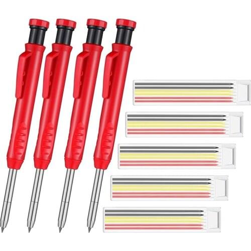 4 Pieces Solid Carpenter Pencil With 30 Pieces Leads Refills Built-In Sharpener Pencils For Wood Marker Drawing Scriber