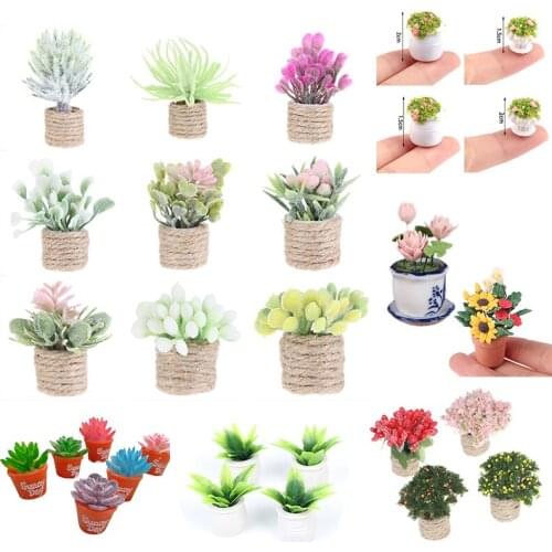1:12 1:6 Scale Simulation Green Plant & Pot Dolls House Resin Miniature Garden Flower Bush Doll House Furniture Home Decoration
