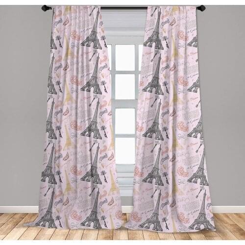Paris Curtain for Kids Room Eiffel Tower Sketch with Hand Lettering City Name Keys Quill Love Capital Lightweight Window Drapes