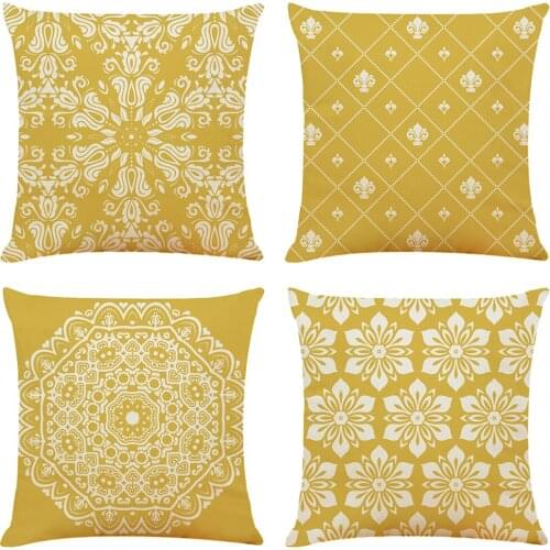 Yellow Print Cushion Cover Decorative Pillows Cartoon Seat Cushions Home Decor Flax Throw Pillow Sofa Pillowcase