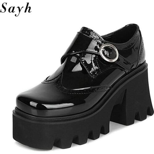 Womens Platform Chunky Heels Loafers Retro Leather Mary Jane Platform Shoes England Style Flats Casual Shoes