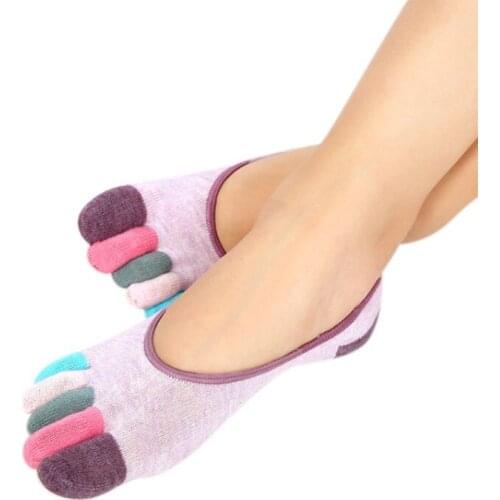 Women Shallow-Mouth Solid Cotton Five-toe Socks Invisible Sock Slippers Cotton Anti-skid Silicone Five-finger Socks For Women W3