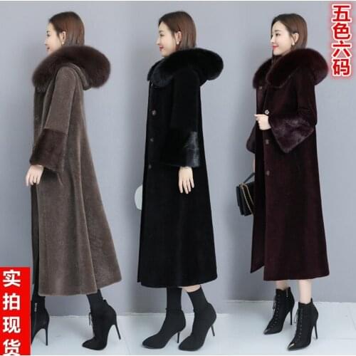 Sheep shearling coat womens new winter imitation fox hair medium long slim haining imitation whole mink fur coat woman coat