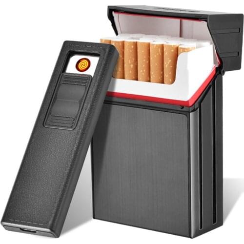035A 20 Chargable Cigarette Case Tobacco Dispenser Storage Box with Windproof Lighter Without Cigarette