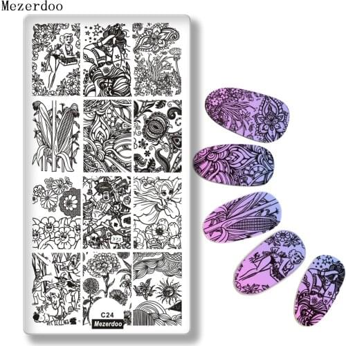 1 Pcs Garden Series Rectangle Stamping Plate Line Corn Sunflower Patterns Manicure Nail Art Stamp Image Plate Mezerdoo C24