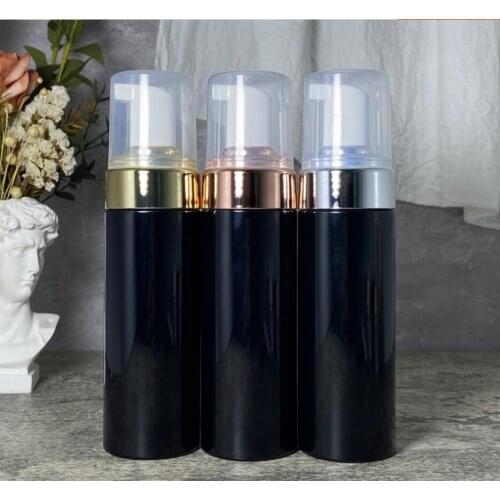 100ML/120ML/150ML/200ML black plastic PET bottle gold silver foaming facial MOUSSE cleanser hand cleaning skin care packing