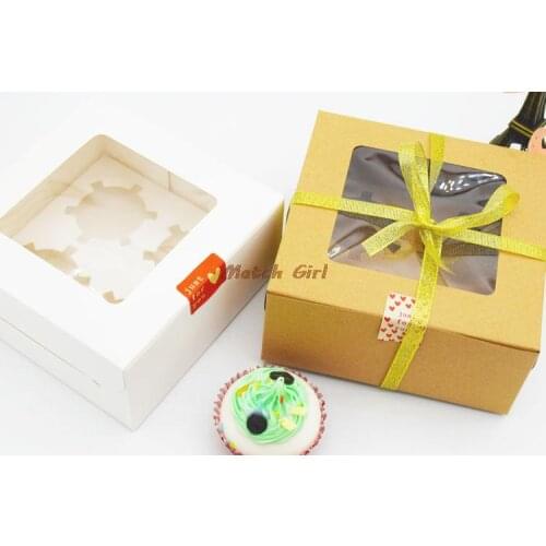 20pcs/lot-16*16*7.5cm White kraft paper 4pcs cupcake boxes DIY party gift box cookies snack candy box Baking packing boxes