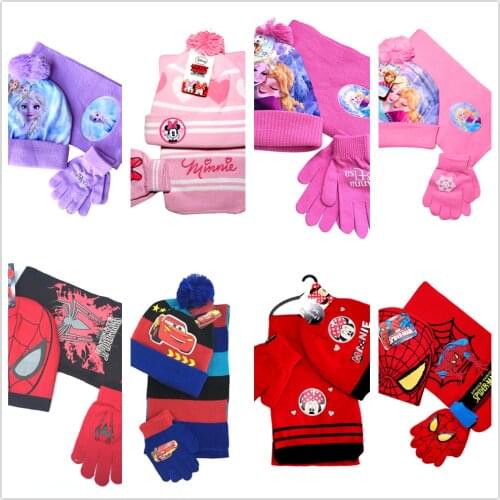 3pcs/set Kids Mickey Beanie Cap Infant Baby Boy Girl Wool Hat Warm Children Baby Autumn Winter Anna Elsa Girls Hat For Enfant