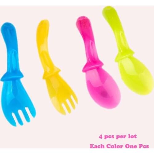 4 Pcs Infant Baby Feeding Spoon Fork Set High Quality PP Baby Spoon Flatware Lovely Gifts For Baby Kids