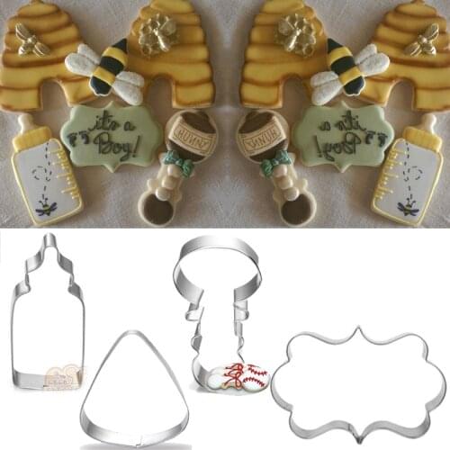 4pcs patisserie reposteria gateau Cartoon Bees Cookie Cutter Metal Molds Fondant Cake Decor Tool Biscuit Chocolate Paste Mould