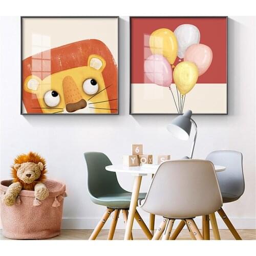 Abstract Lion Balloon Animal Art Print Rabbit Carrot Wall Art Poster Mouse Cheese Canvas Painting Nordic Picture Baby Room Decor