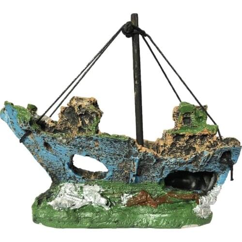 Aquarium Ornament Wreck Sunk Ship Sailing Boat Destroyer Fish Tank Cave Decor