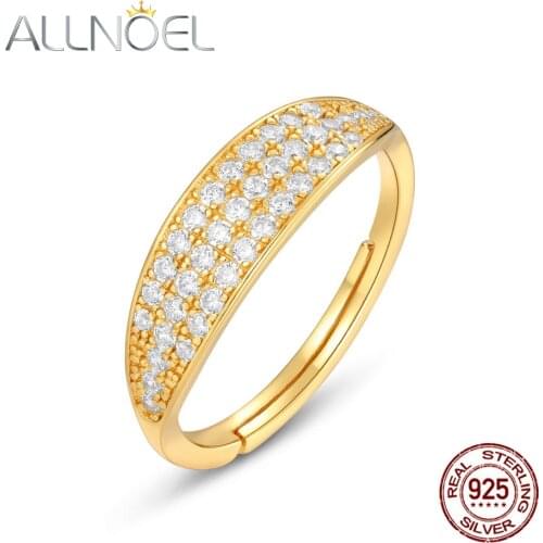 ALLNOEL Solid 925 Sterling Sliver Ring For Women 5A Zircon Adjustable Round Characteristic Style Wedding Fine Jewelry New