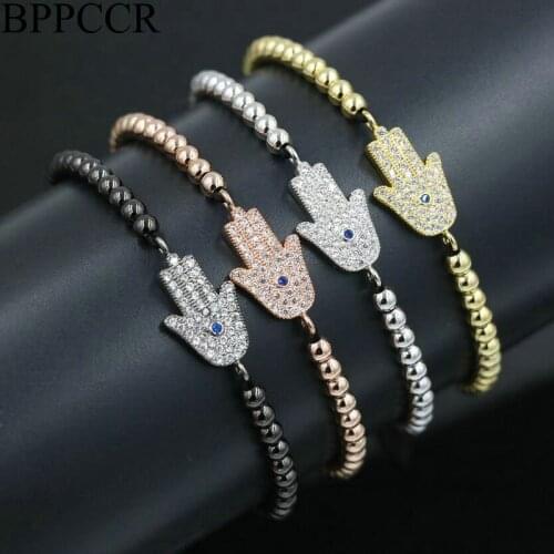 BPPCCR Anil Arjandas Hamsa Hand Men Women Lucky Bracelets Micro Pave CZ 4mm Copper Beads Braid Bracelets Pulseira Masculina Gift