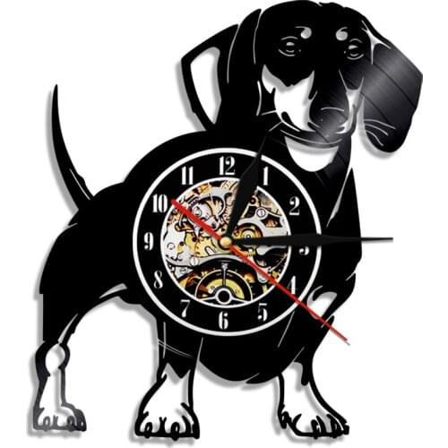 Dachshund Dog Breeds Large Wall Clock Puppy Animals Vinyl Record Wall Clock with LED Light Pet Store Decor Gift For Dog Lover