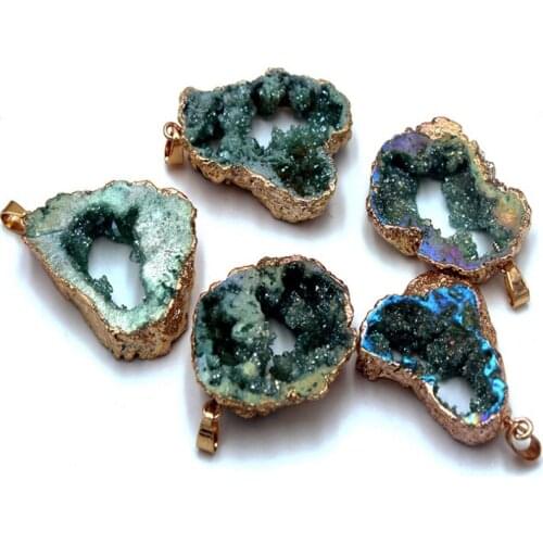 CINGESTO 10pcs Charm Druzy Agates Necklace Pendant Green Nugget Gems Stone Beads, DIY Fashion Women Jewelry semiprecious