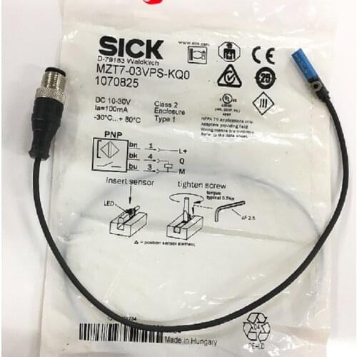 SICK SENSORS FOR T-SLOT CYLINDERS 1070825 MZT7-03VPS-KQ0 Cable with connector M12, 3 pin ,with knurled nuts, 0.3m