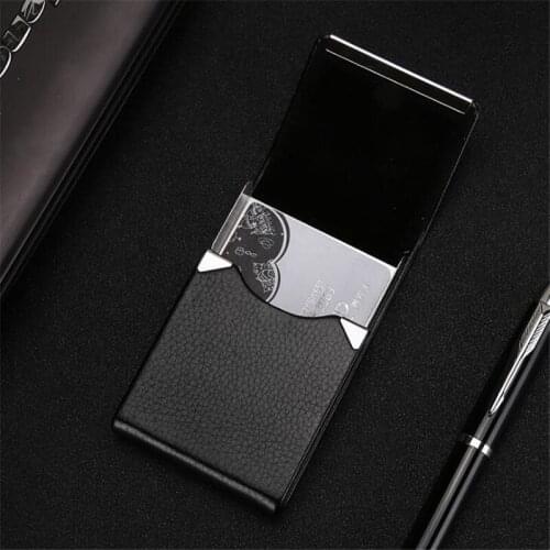 Big Capacity Stainless Steel Business Card Holder Creative Pu Cover Case Business Card Package Business Card Holder