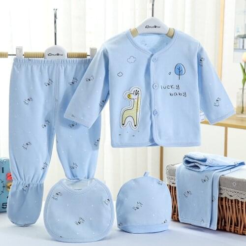 5pcs Baby Outfit Baby Girl Clothes 0-3m Spring Summer Print Cartoon Newborn Clothing Gift Set Cotton Baby Boy Clothes