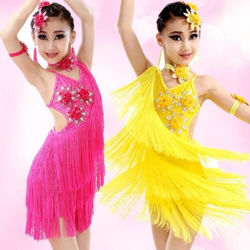 Child tassels Latin Dance Ballroom Girls Samba salsa dresses sequin Costumes women purple tango dress for kids latino cha cha