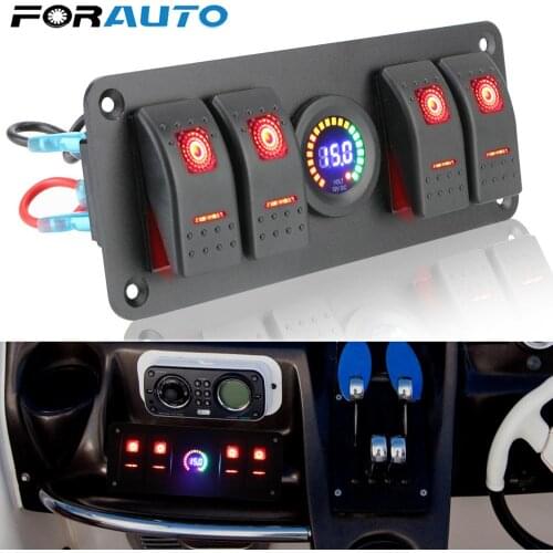 Double Light Switch 12/24V 4 In 1 ON-OFF Rocker Switch Panel Circuit Breaker LED Voltmeter Waterproof for Car Marine Caravan RV