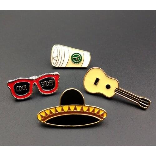 Guitar Enamel Cartoon Pins Brooches Badges Bags Metal Pin Gifts For backpack Cute Glasses DIY Jewelry Brooch coffee