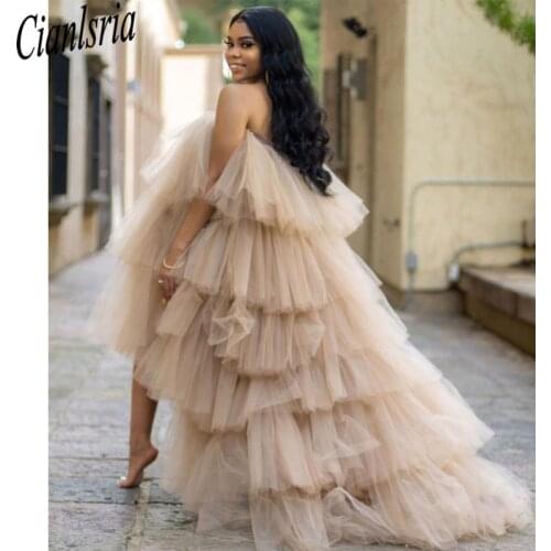 Hot Sale Ruffled Tulle Dress Women Puffy Hi Low Party Night Dresses Tiered Sleeveless Long Tutu Skirt Chic Photo Shoot Dress