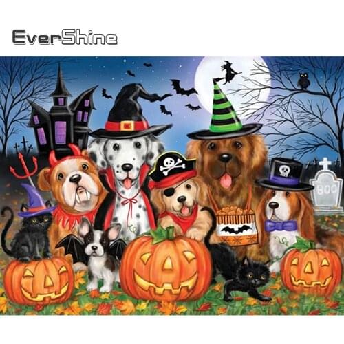 Evershine Diamond Embroidery Halloween Cross Stitch New Arrival Diamond Painting Dog Animals Rhinestone Picture Home Decoration