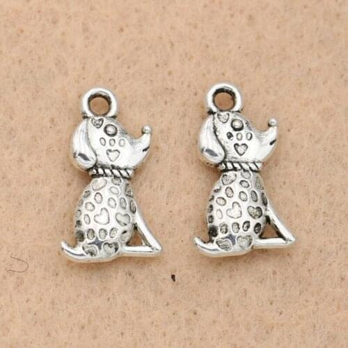 KJjewel Tibetan Silver Plated Dogs Charms Pendants fit Bracelet Necklace Jewelry Making Accessories DIY 18x10mm